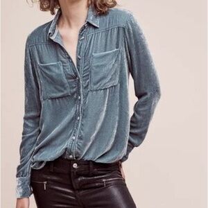 Anthropology Holding Horses Velvet Shirt in Deep Purple/Red